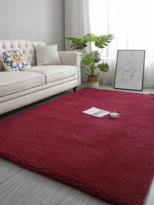 Wine Red Simple Modern Plain Comfy Lambswool Comfy Plush Rugs For Living Room Bedroom Bedside Carpet