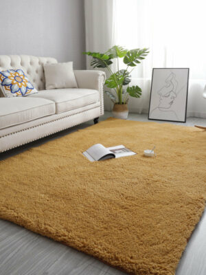Khaki Simple Modern Plain Comfy Lambs Wool Comfy Plush Rugs For Living Room Bedroom Bedside Carpet