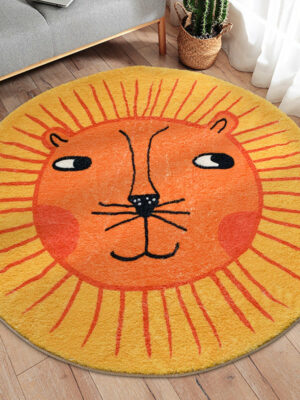 Cute Cartoon Lion Patterned Round Imitation Cashmere Shaggy Soft Rugs For Living Room Bedroom Bedside Carpet