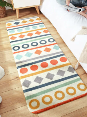 Colorful Geometric Pattern Shaggy Soft Girls Boys Bedroom Kids Room Bedside Carpet Rugs Runners