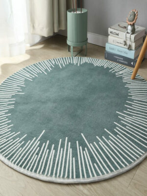 Lines Pattern Green Round Faux Cashmere Shaggy Area Rugs For Bedroom Kids Room Bedside Carpets
