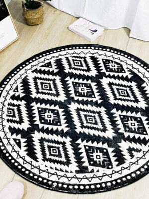 Black and White Geometric Diamond Carpets Round Rugs for Hall Bedroom Living Room