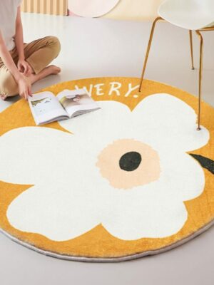 Cute Warm White Flower Pattern Carpets Round Rugs for Hall Bedroom Living Room