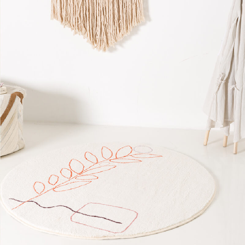 White Simple Round Carpets for Bedroom Living Room Hall Office