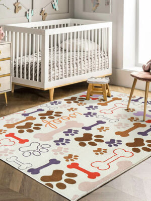 Colorful Paw Prints and Bones Pattern Faux Cashmere Soft Shaggy Area Rug Carpets For Living Room Bedroom Hall Office