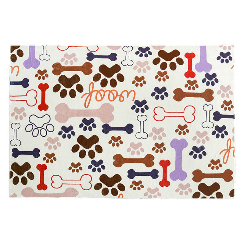 Colorful Paw Prints and Bones Pattern Faux Cashmere Soft Shaggy Area Rug Carpets For Living Room Bedroom Hall Office - Image 2