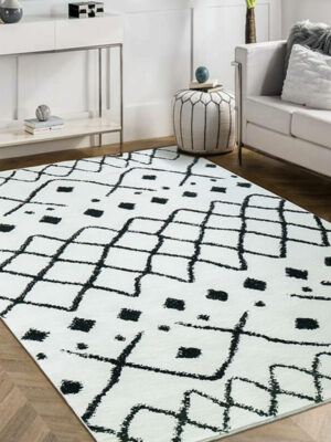 Black Morocco Pattern Faux Cashmere Soft Shaggy Area Rug Carpets For Living Room Bedroom Hall Office