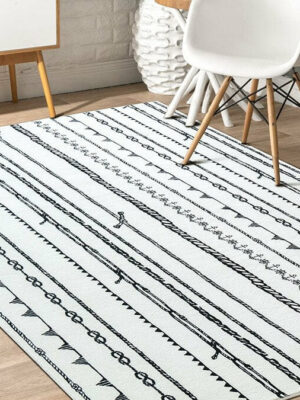 Black Lines Pattern Faux Cashmere Soft Shaggy Area Rug Carpets For Living Room Bedroom Hall Office
