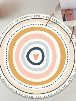 Colorful Lines Pattern Round Faux Cashmere Shaggy Area Rugs For Bedroom Kids Room Bedside Carpets