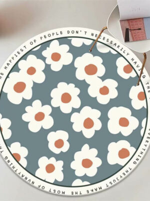 Flowers Pattern Round Faux Cashmere Shaggy Area Rugs For Bedroom Kids Room Bedside Carpets