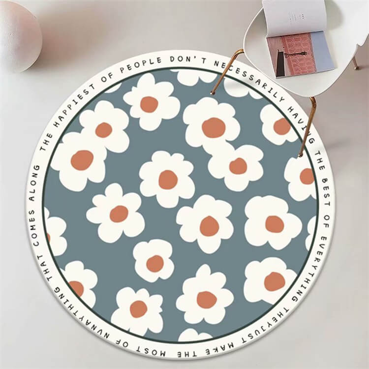 Flowers Pattern Round Faux Cashmere Shaggy Area Rugs For Bedroom Kids Room Bedside Carpets