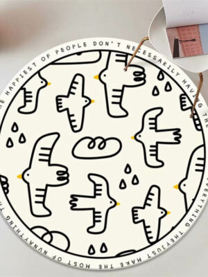 Cartoon Birds Pattern Round Faux Cashmere Shaggy Area Rugs For Bedroom Kids Room Bedside Carpets