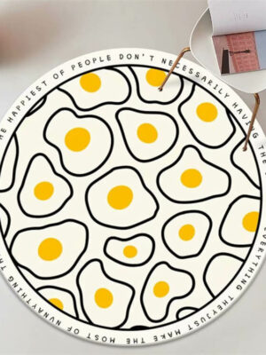 Fried Eggs Pattern Round Faux Cashmere Shaggy Area Rugs For Bedroom Kids Room Bedside Carpets