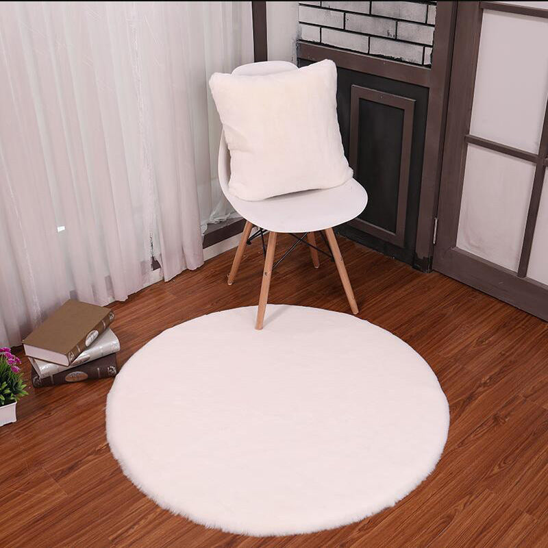 White Round Faux Rabbit Fur Solid Colour Shaggy Comfy Rugs For Living Room Nursery Bedroom Bedside Rugs Floor Mats - Image 2