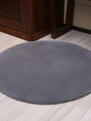 Grey Round Faux Rabbit Fur Plain Shaggy Soft Rugs For Living Room Nursery Bedroom Bedside Rugs Floor Mats