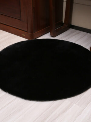 Black Round Faux Rabbit Fur Shaggy Soft Plain Rugs For Living Room Nursery Bedroom Bedside Rugs Floor Mats