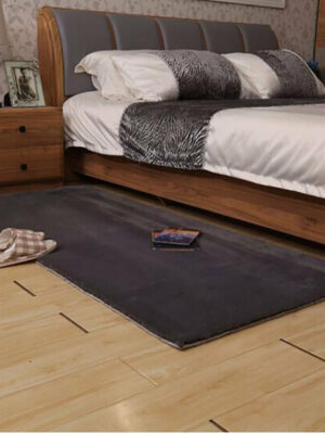 Charcoal Grey Faux Rabbit Fur Plush Soft Plain Rugs For Living Room Nursery Bedroom Bedside Rugs Floor Mats