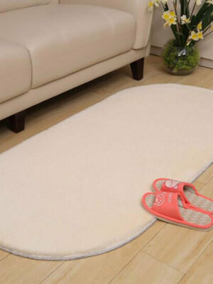Creamy-white Oval Faux Rabbit Fur Plush Soft Shaggy Rugs For Living Room Nursery Bedroom Bedside Rugs Floor Mats