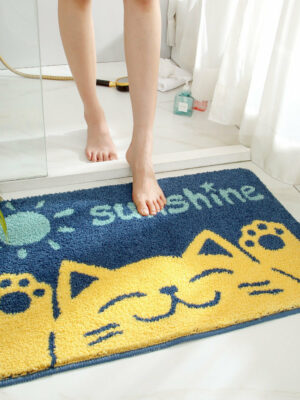 Yellow Cat Patterned Entryway Doormat Rugs Kitchen Bathroom Anti-slip Mats