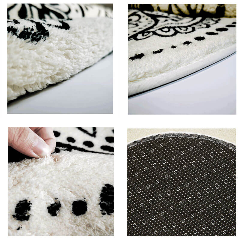 Floral Black and White Carpets Round Rugs for Hall Bedroom Living Room - Image 4