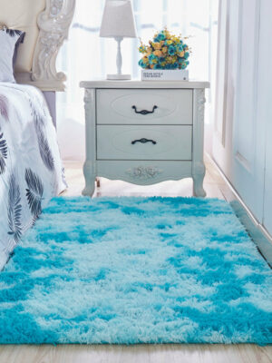 Gradient Light Blue Colour Modern Plain Carpet Bedroom Living Room Sofa Rugs Soft Plush Shaggy Rugs