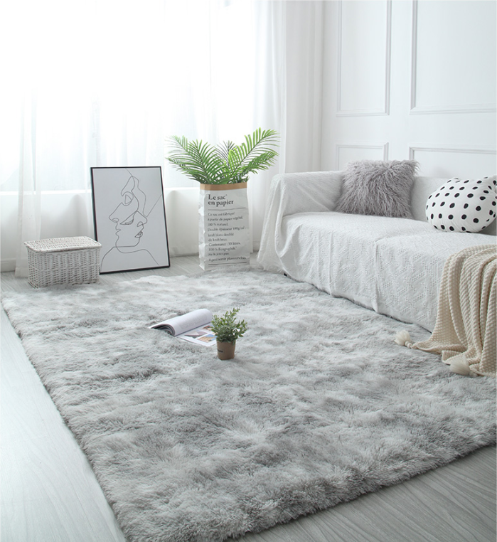 Gradient Light Grey Colour Modern Plain Carpet Bedroom Living Room Sofa Rugs Soft Plush Shaggy Rugs