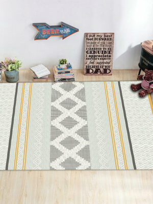 Warm Color Yellow White Modern Sofa Table Geometric Patterned Striped Area Rugs Customizable