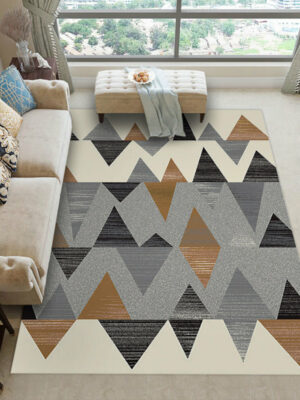 Warm Color Black Grey Brown Modern Sofa Table Geometric Patterned Striped Area Rugs Customizable