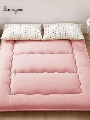 Pink Solid Colour Thickened Futon Floor Mattress Foldable Camping Portable Roll-up Mattress Sleeping Mat 03