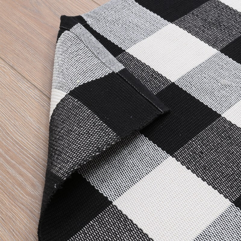 Cotton Washable Area Rugs Black and White Buffalo Check Rug Hand-Woven Lattice Plaid Floor Rugs Carpet for Living Room Bedroom - Image 5