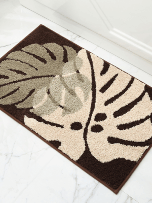 Extra Soft Flocking Bath Mats Absorbent Non-Slip Bathroom Rugs Leaves 01