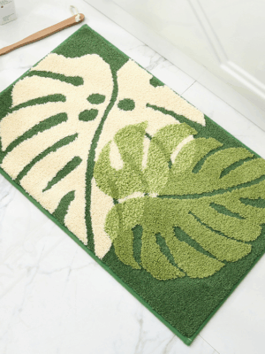 Extra Soft Flocking Bath Mats Absorbent Non-Slip Bathroom Rugs Leaves 02