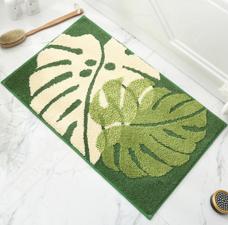 Extra Soft Flocking Bath Mats Absorbent Non-Slip Bathroom Rugs Leaves 02