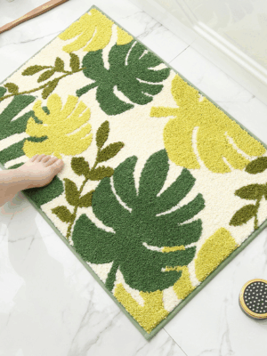 Extra Soft Flocking Bath Mats Absorbent Non-Slip Bathroom Rugs Leaves 03