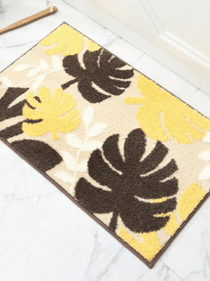 Extra Soft Flocking Bath Mats Absorbent Non-Slip Bathroom Rugs Leaves 04