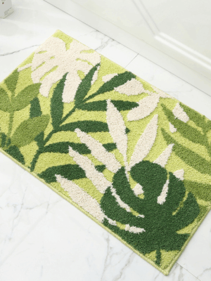 Extra Soft Flocking Bath Mats Absorbent Non-Slip Bathroom Rugs Leaves 06