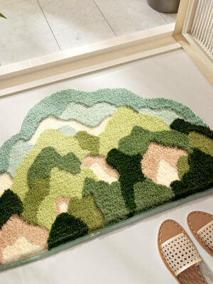 Irregular Colorful Mountain Extra Soft Flocking Bath Mats Absorbent Non-Slip Bathroom Rugs