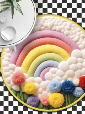 3D Round Thick Faux Cashmere Water-Absorbent Living Room Coffee Table Carpet Plush Bedroom mats 03