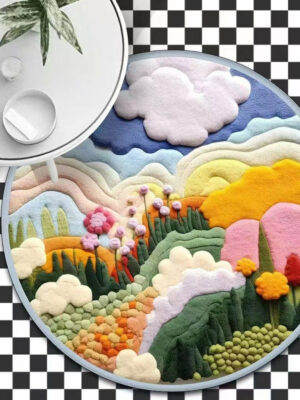 3D Round Thick Faux Cashmere Water-Absorbent Living Room Coffee Table Carpet Plush Bedroom mats 04