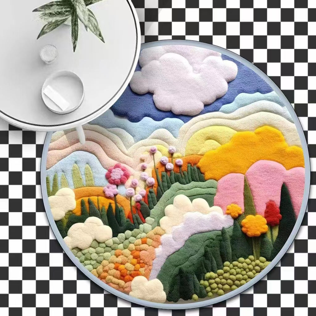 3D Round Thick Faux Cashmere Water-Absorbent Living Room Coffee Table Carpet Plush Bedroom mats 04