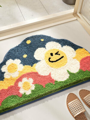 Irregular Colorful Smile Sunshine Extra Soft Flocking Bath Mats Absorbent Non-Slip Bathroom Rugs