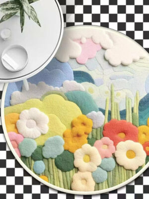 3D Round Thick Faux Cashmere Water-Absorbent Living Room Coffee Table Carpet Plush Bedroom mats 05