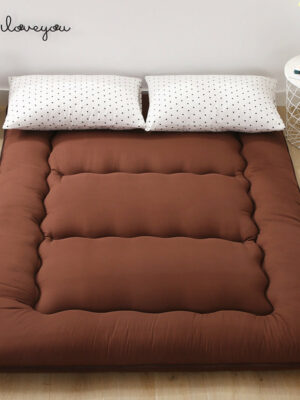 Coffee Solid Colour Thickened Futon Floor Mattress Foldable Camping Portable Roll-up Mattress Sleeping Mat 06