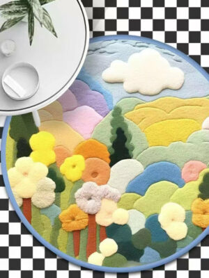 3D Round Thick Faux Cashmere Water-Absorbent Living Room Coffee Table Carpet Plush Bedroom mats 06