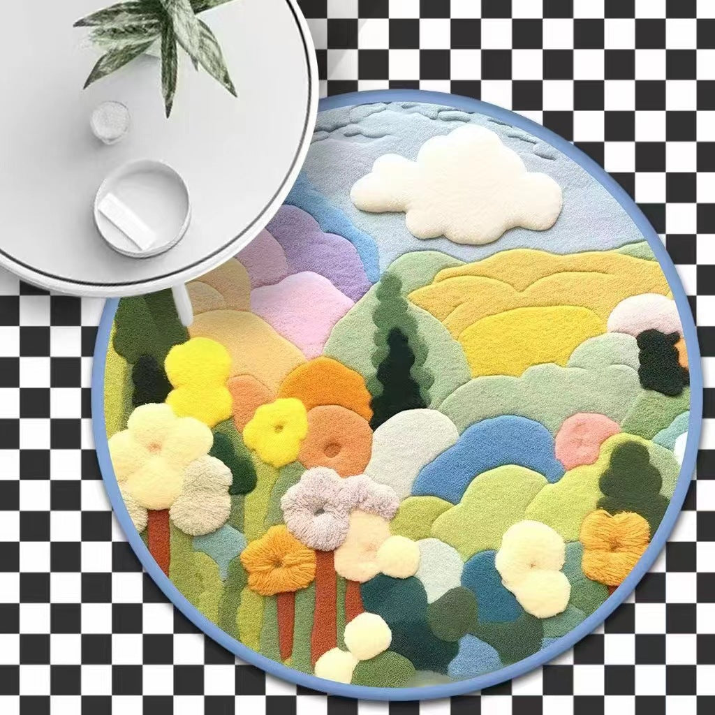 3D Round Thick Faux Cashmere Water-Absorbent Living Room Coffee Table Carpet Plush Bedroom mats 06