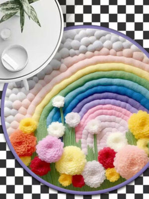 3D Round Thick Faux Cashmere Water-Absorbent Living Room Coffee Table Carpet Plush Bedroom mats 07