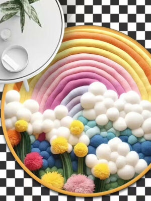 3D Round Thick Faux Cashmere Water-Absorbent Living Room Coffee Table Carpet Plush Bedroom mats 08