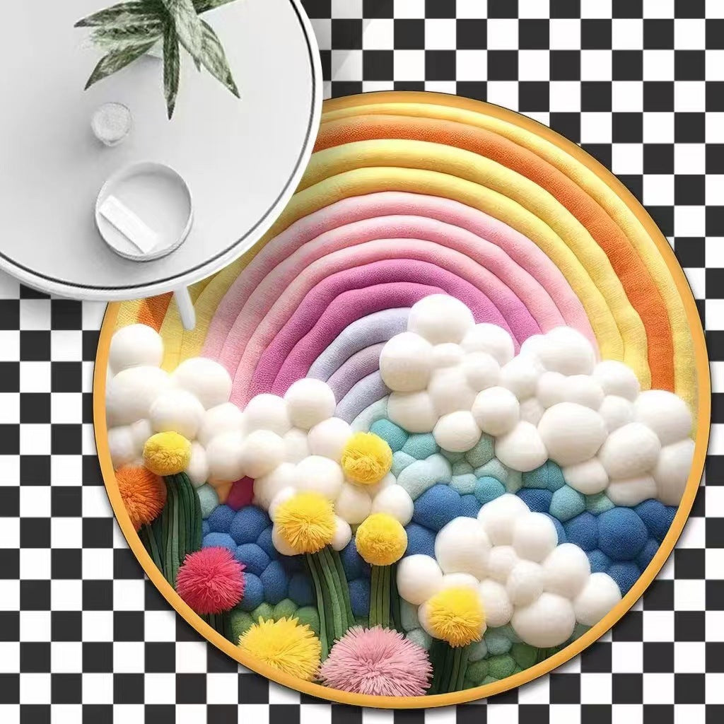 3D Round Thick Faux Cashmere Water-Absorbent Living Room Coffee Table Carpet Plush Bedroom mats 08