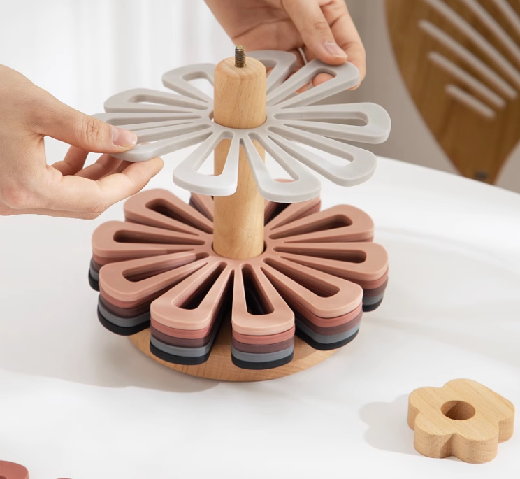 Coloured PVC Flowers Placemats With Wooden Storage Stand - Image 8