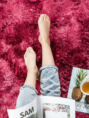 Gradient Red Colour Modern Plain Carpet Bedroom Living Room Sofa Rugs Soft Plush Shaggy Rugs